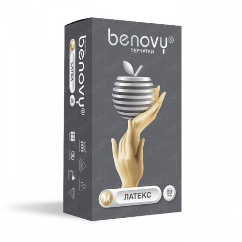 Перчатки BENOVY латексные размер S (6-7) уп. 100шт/50пар Перчатки BENOVY латексные размер S (6-7) уп. 100шт/50пар