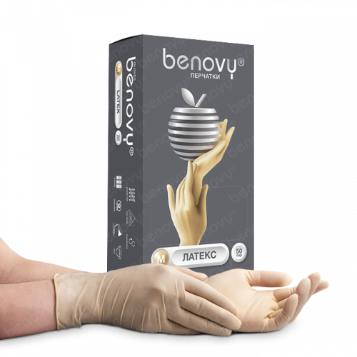 Перчатки BENOVY латексные размер XS (5-6) уп. 100шт/50пар Перчатки BENOVY латексные размер XS (5-6) уп. 100шт/50пар