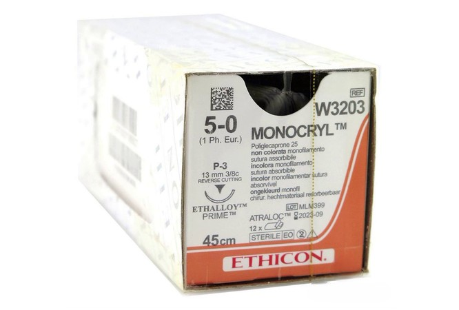 Монокрил Monocryl W3203 5/0, нить 45см, атрав обр-реж игла 3/8-13-Рх1, P-3 неокр, Ethicon, 12 шт Монокрил Monocryl W3203 5/0, нить 45см, атрав обр-реж игла 3/8-13-Рх1, P-3 неокр, Ethicon, 12 шт