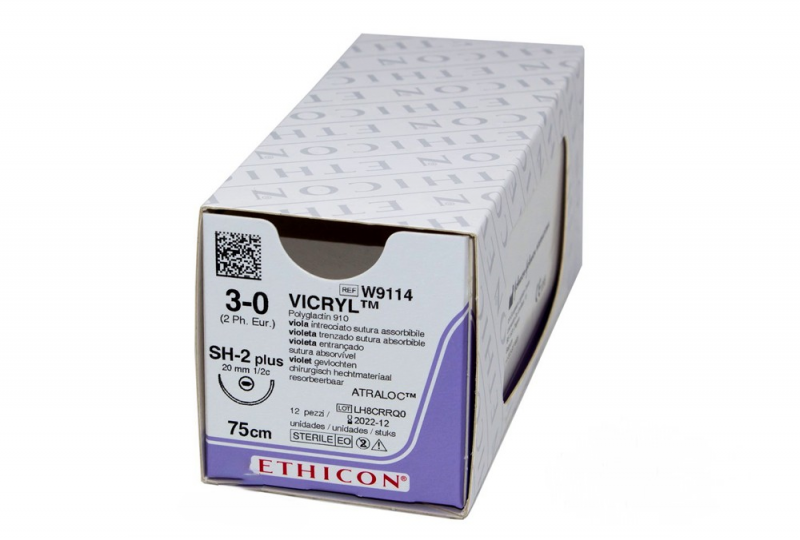 ������ (VICRYL) W9114  3/0, 75 ��, ����������, ����: SH-2 Plus (���,20 ��, 1/2) 12 �� Ethicon
